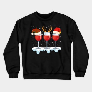 Wine glass wearing santa hat reindeer horn chirstmas  gift for wine lover Crewneck Sweatshirt